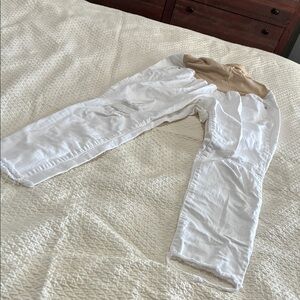 White Distressed maternity jeans with Tan Waistband